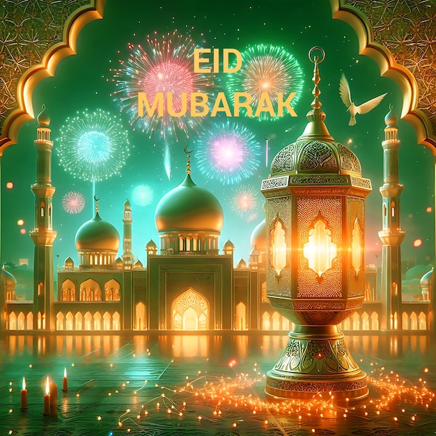 PSD Eid Mubarak Muslim celebrations Islamic colorful background desin