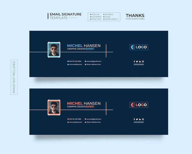 PSD psd email signature template or email footer and personal social media cover design