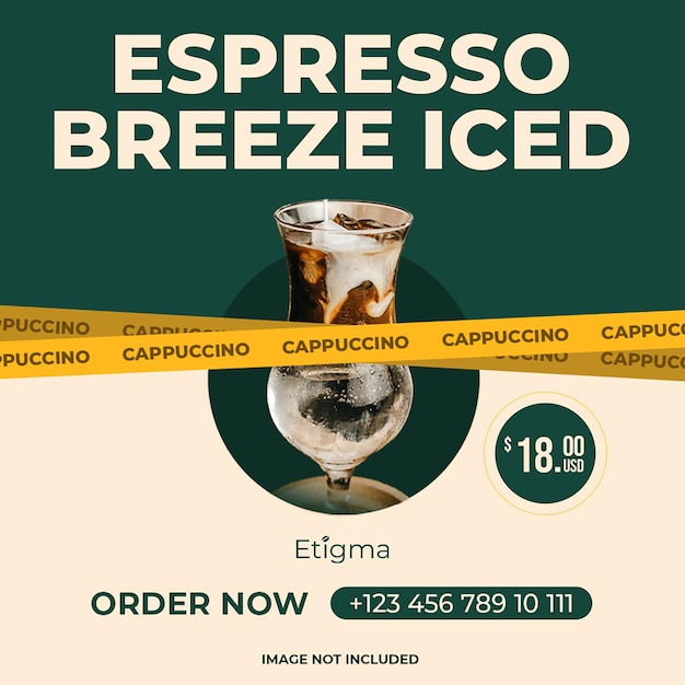 PSD psd etigma fresh coffee drink menu typography design for social media and instagram post template