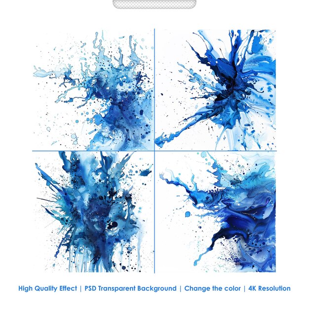 PSD Expressive Watercolour Splash in Bold Blues Captures Artistic Dynamics white background