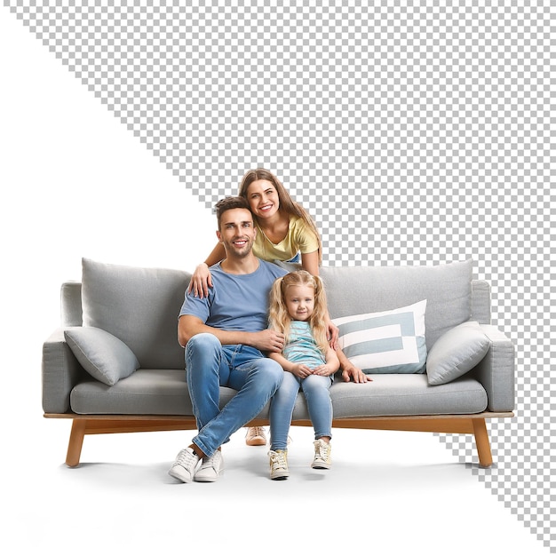 PSD psd a family sits on a couch a transparent realistic background