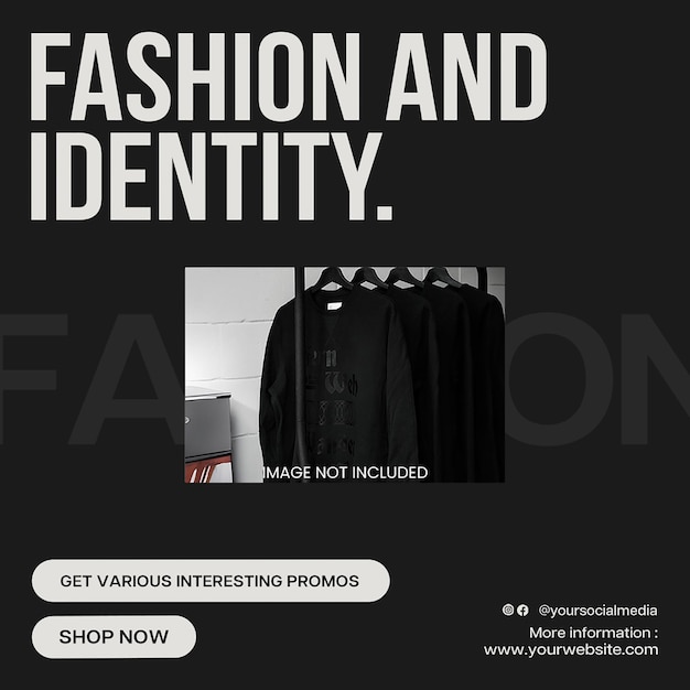 PSD Fashion and identity on black background instagram post template