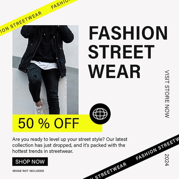 PSD Fashion street wear on white background instagram post template