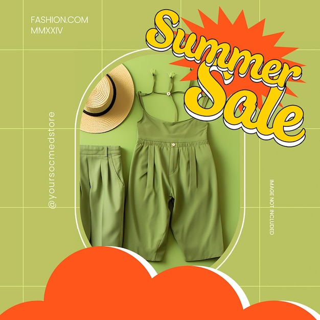 PSD psd fashion summer sale on green background instagram post template