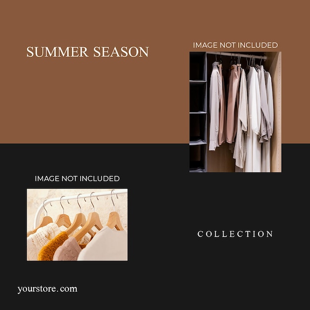 PSD psd fashion summer season on brown and black background instagram post template