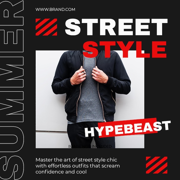 PSD Fashion summer street style on black background instagram post template