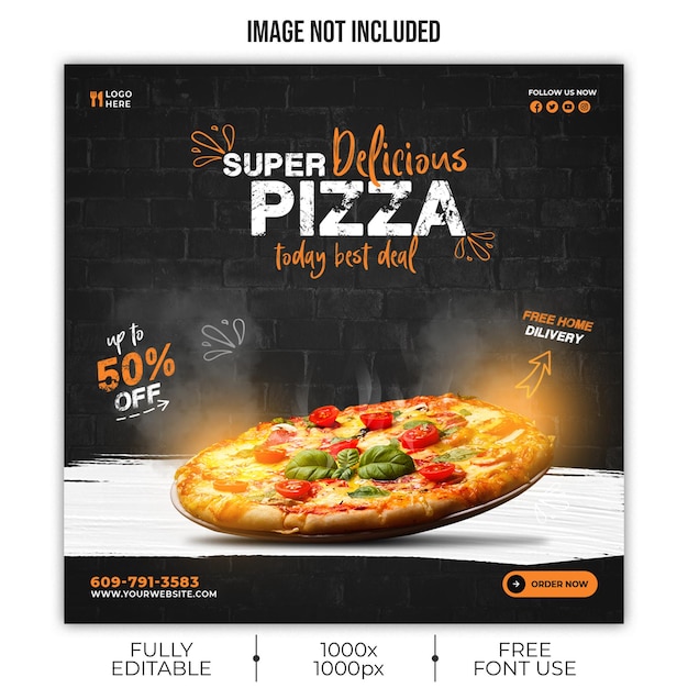 PSD fast food social media banner or pizza social media post template