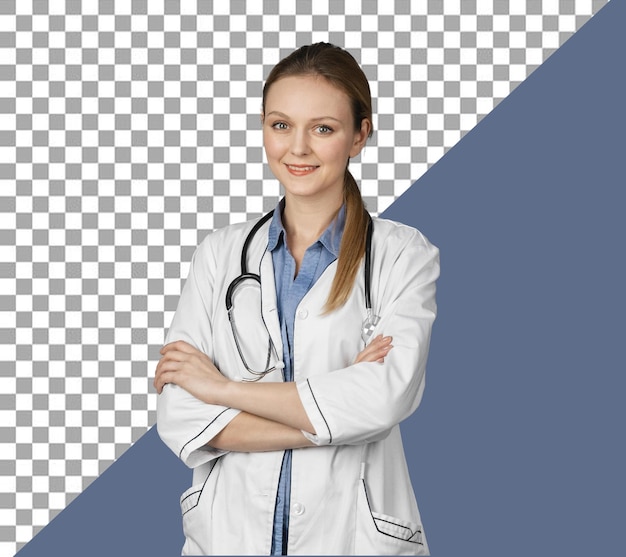 PSD a female doctor with a stethoscope on her neck with transparent background