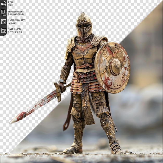 PSD psd a figurine of a knight with a sword and a shield on transparent background