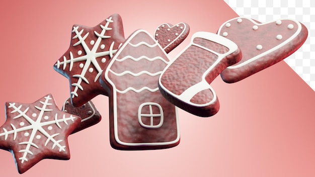 PSD psd file realistic christmas gingerbread cookies 3d rendering gingerbread christmas house