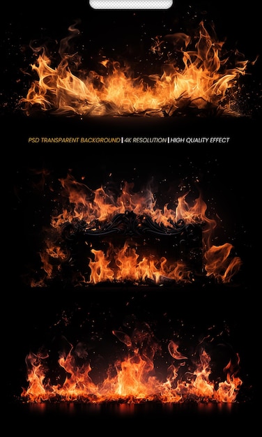 PSD fire flames isolated on transparent background