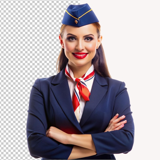 PSD of a flight attendant stewardess crossed arms isolated on transparent background