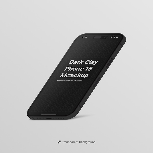 PSD Floating Isometric Clay Dark Phone Mockup with editable background