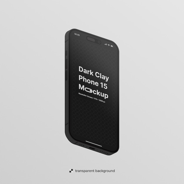 PSD Floating Isometric Clay Dark Phone Mockup with editable background