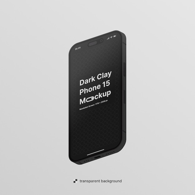 PSD Floating Isometric Clay Dark Phone Mockup with editable background