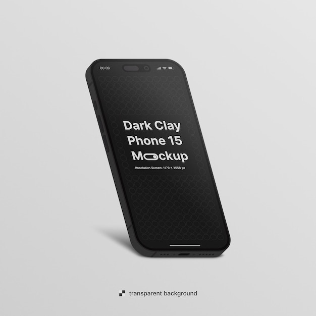 PSD Floating Isometric Clay Dark Phone Mockup with editable background