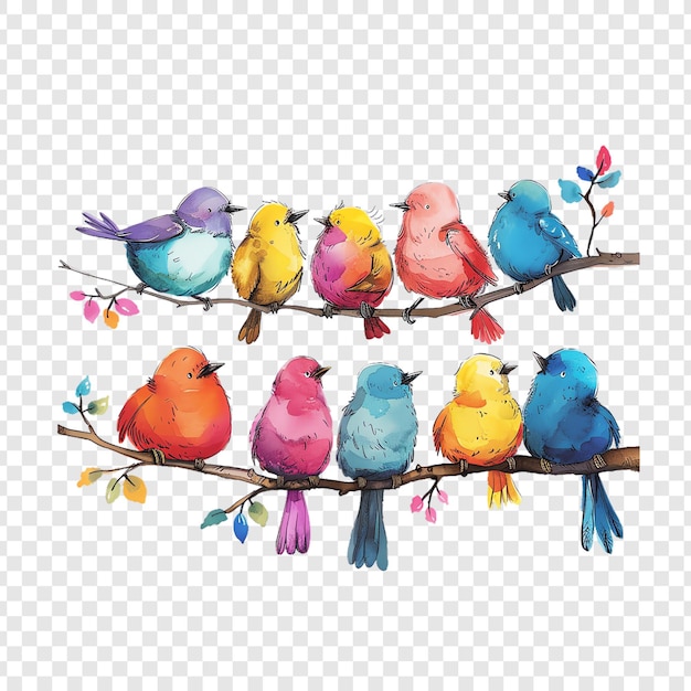 PSD Flock of Birds with Isolated Slices on Transparent Background