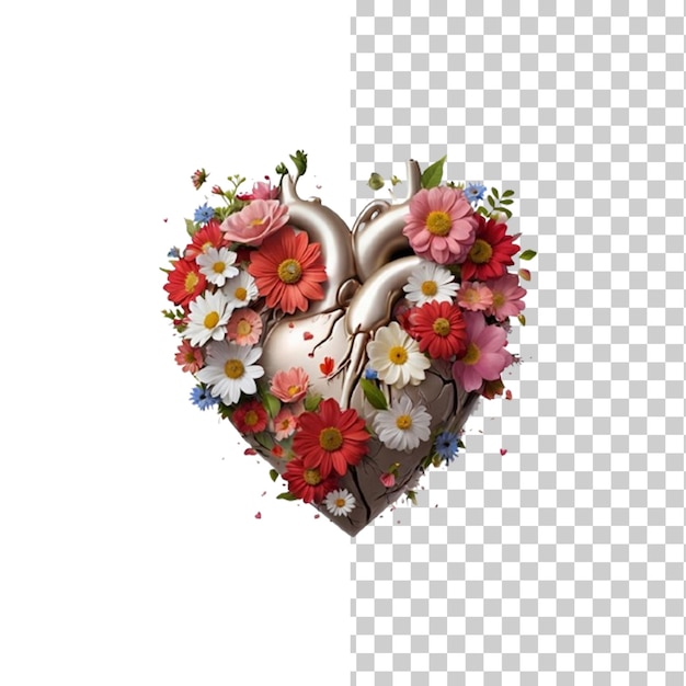 PSD flower heart isolated on a transparent white background