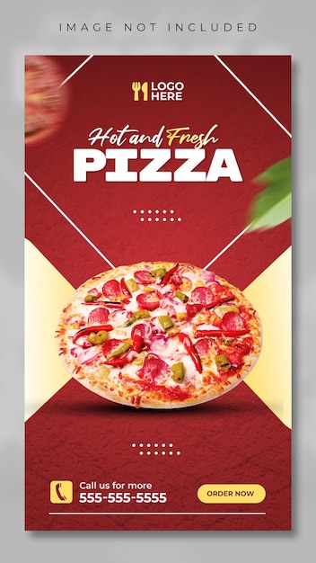 PSD food menu and hot and fresh pizza Instagram and Facebook story template