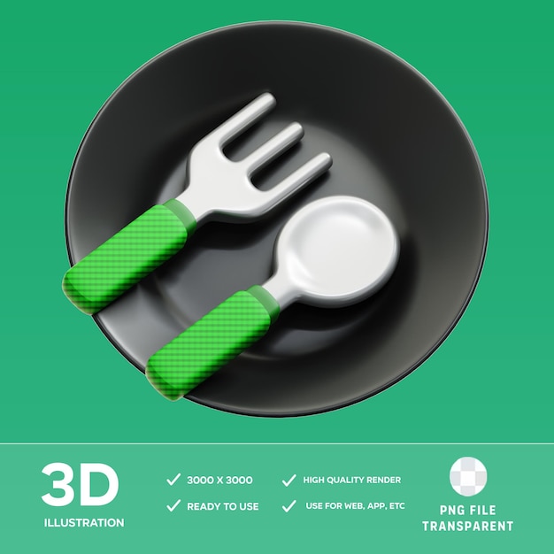 PSD psd fork spoon plate 3d illustration