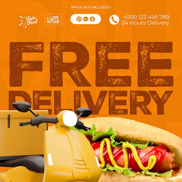 PSD Free Delivery Food Design for Social Media and Instagram Post Template