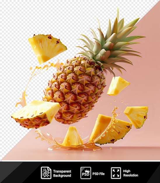 psd fresh pineapple cut into slices flying in the air