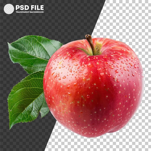 PSD Fresh red apple with water droplets and leaves