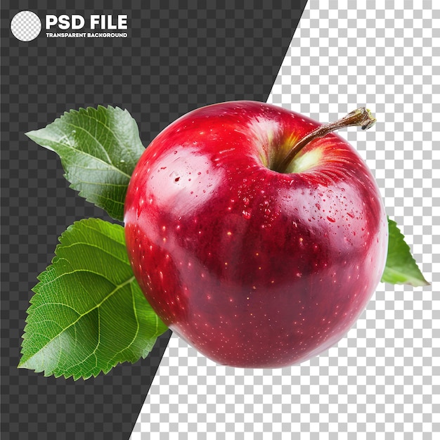 PSD Fresh red apple with water droplets and leaves