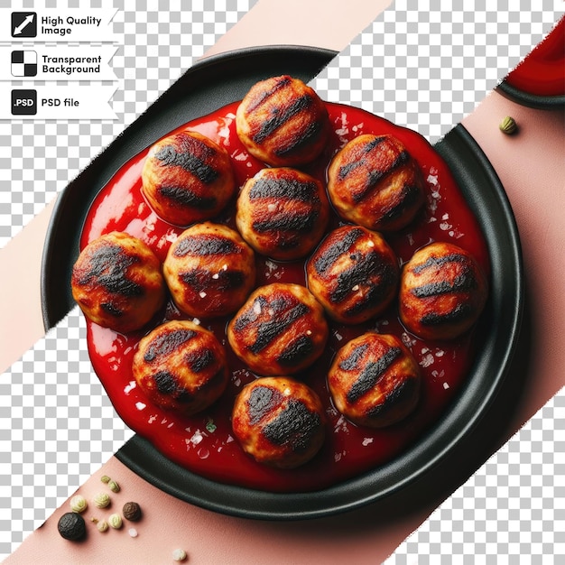 PSD fried meatballs in tomato sauce on transparent background