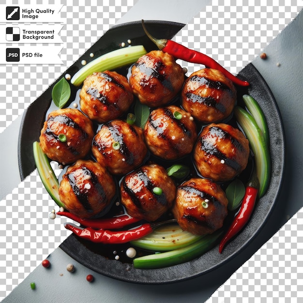 PSD fried meatballs in tomato sauce on transparent background