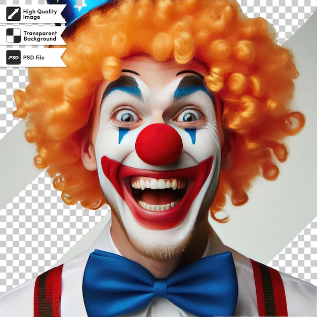 PSD funny clown with a wig on transparent background with editable mask layer