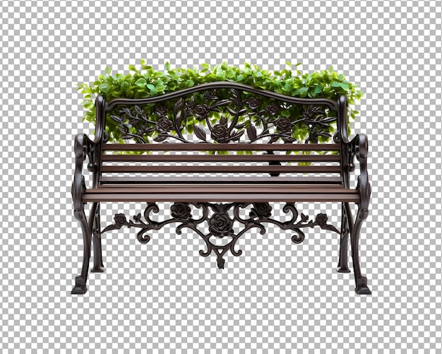 PSD psd garden bench with green vine of leaves isolated on transparent background