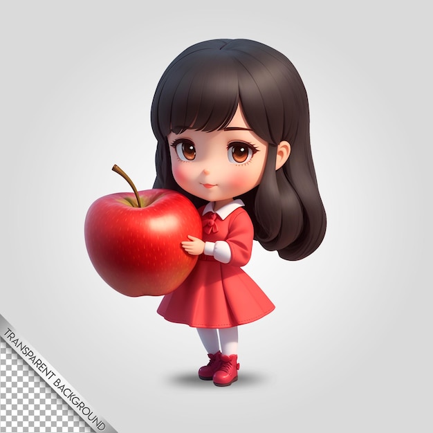 PSD Girl holding an apple transparent background