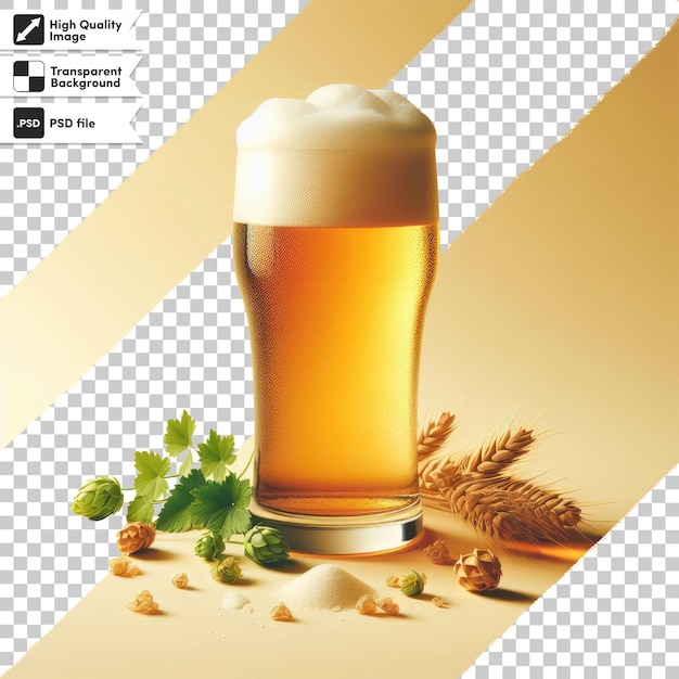 PSD glass of beer with barleyon transparent background