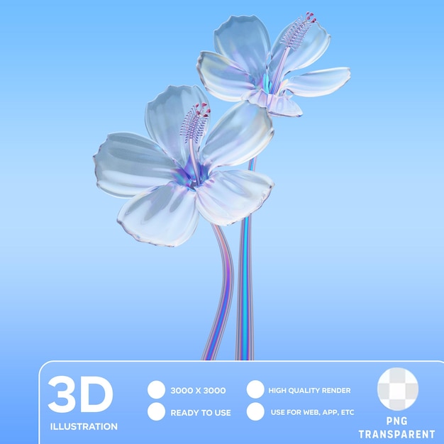 PSD Glass flower element 3D illustration