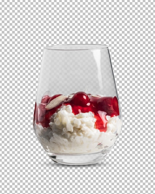 PSD A glass of ice cream, sweet rice with cherries jam on top