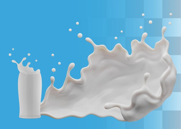 PSD Glass of Milk And Splash 3D Rendering