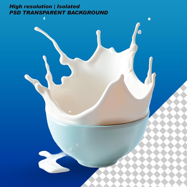 PSD glass mug milk or yogurt realistic splashes png on isolated transparent background