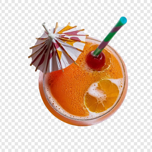 PSD psd glass of orange cocktail with a straw on transparent background