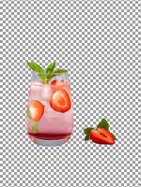 PSD glass of strawberry lemonade with a strawberries on isolated and transparent background