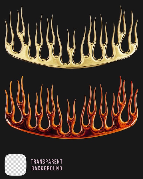 Psd gold metal tribal flames shapes 3d rendering