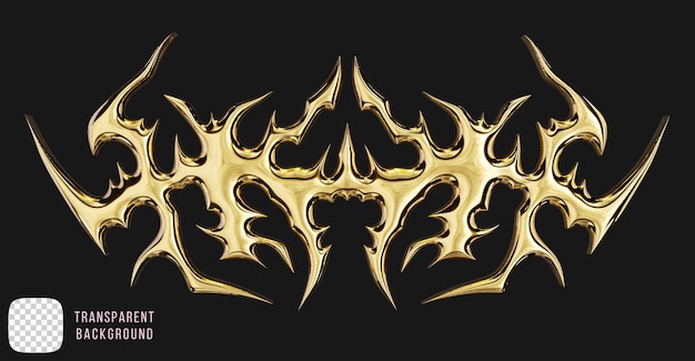 Psd gold metal y2k abstract tribal tattoo shapes 3d rendering