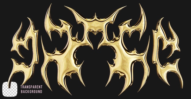 Psd gold metal y2k abstract tribal tattoo shapes 3d rendering