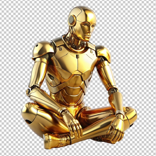 PSD of a gold robot man sitting on transparent background