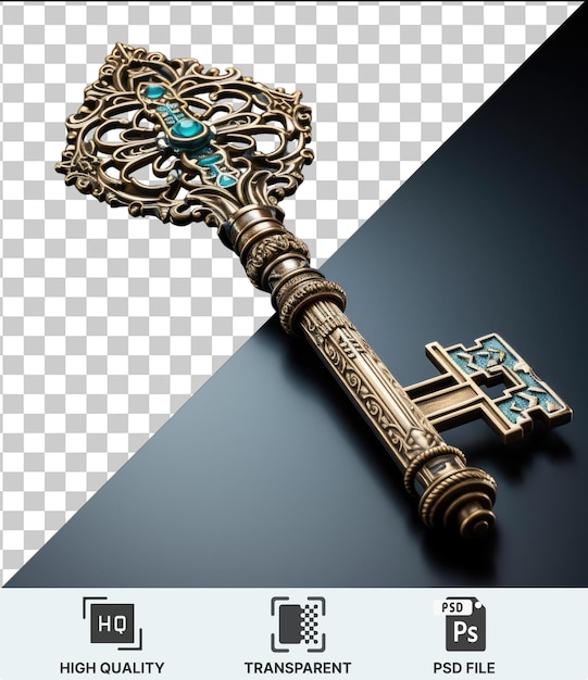 psd a gold sword with a blue stone on a black background