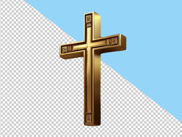 psd of a golden church cross on transparent background