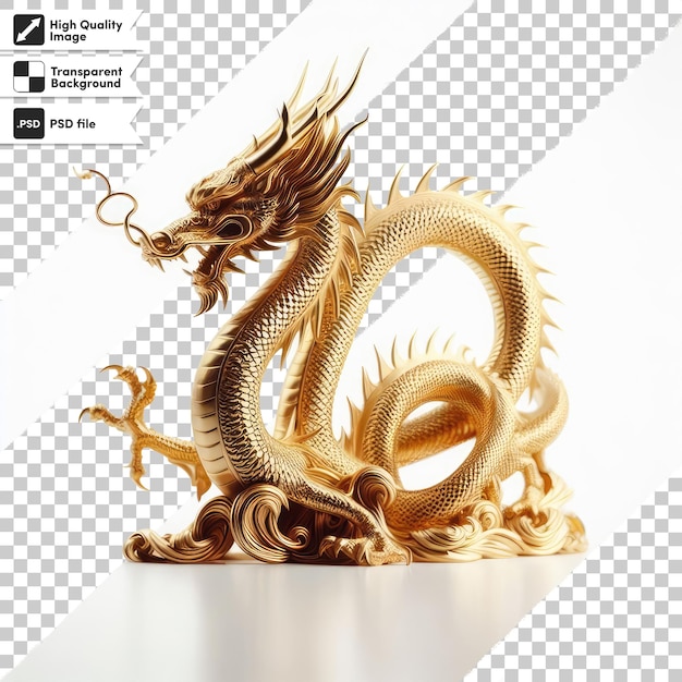 PSD golden dragon statue on transparent background