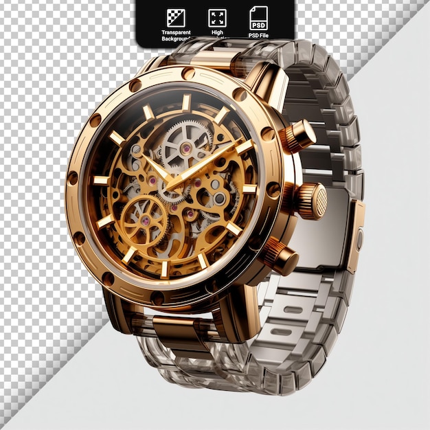 PSD psd golden wristwatch isolated on transparent background