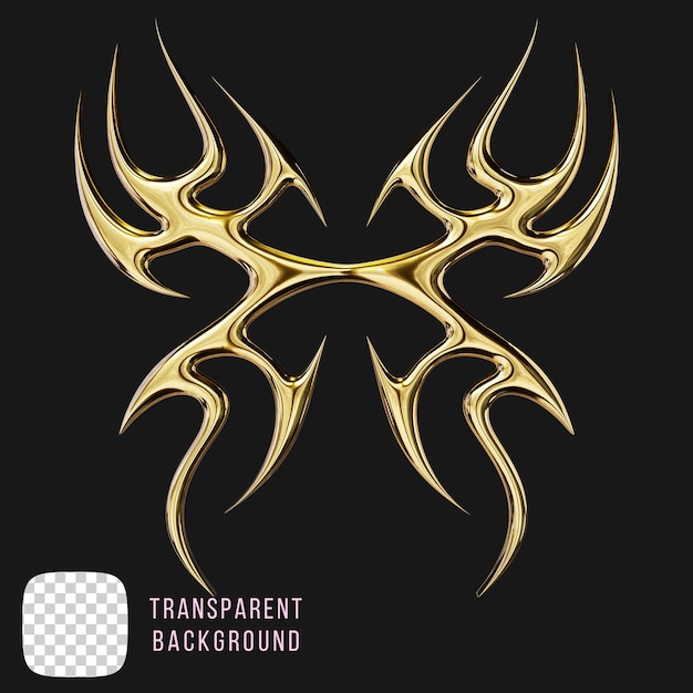 Psd golden y2k abstract tribal tattoo shape 3d rendering