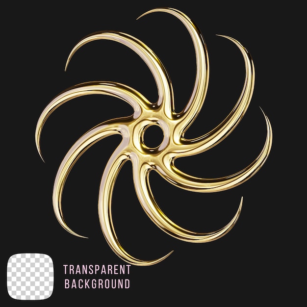 Psd golden y2k star abstract shape 3d rendering on transparent background